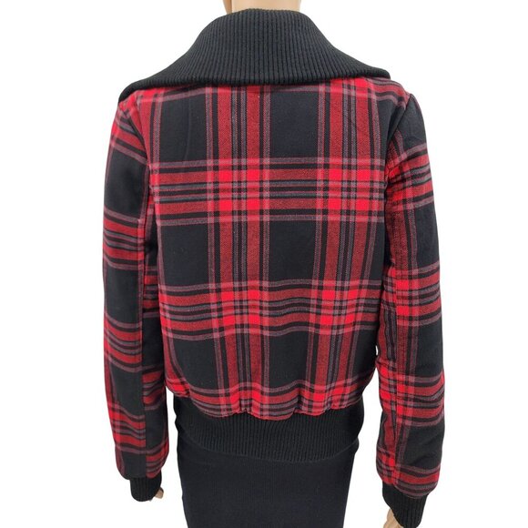 Southpole Red & Black Plaid Cropped Jacket With Ribbed, Women's Large - Picture 3 of 13